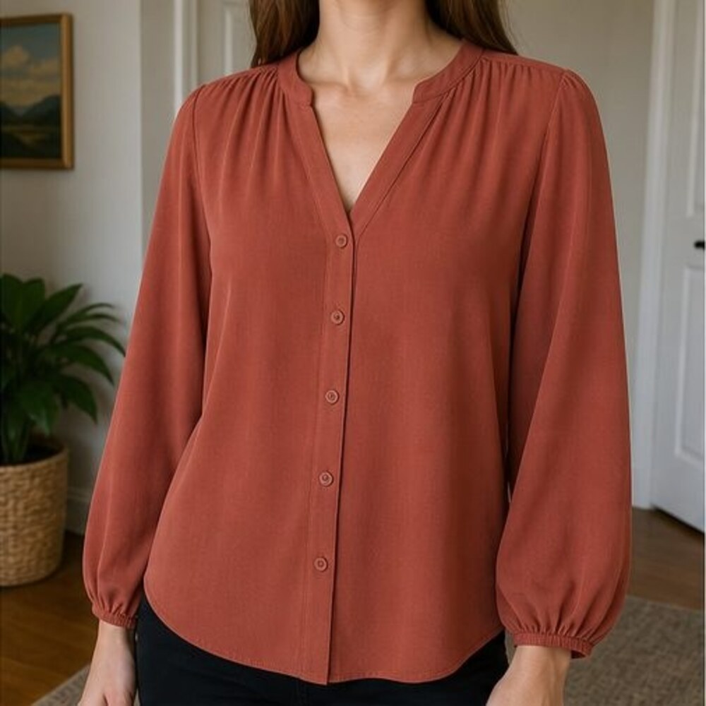 Rust Button Blouse - Picture 2 of 6